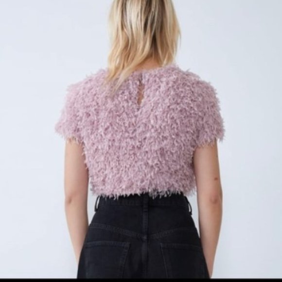 NWT Zara lilac purple colour feather crop top, Medium - Picture 4 of 12